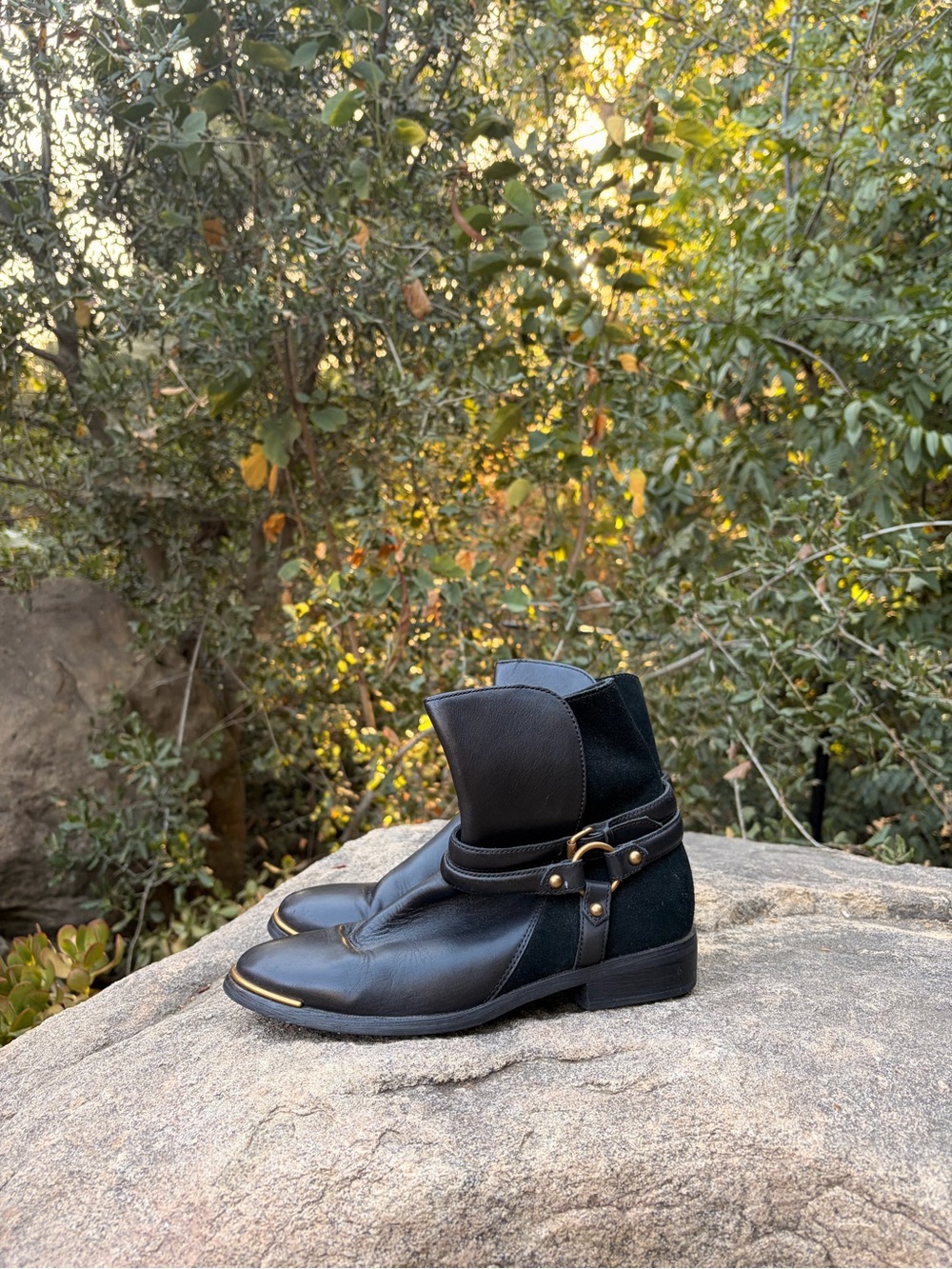 UGG Leather Ankle Boots with Brass Accents